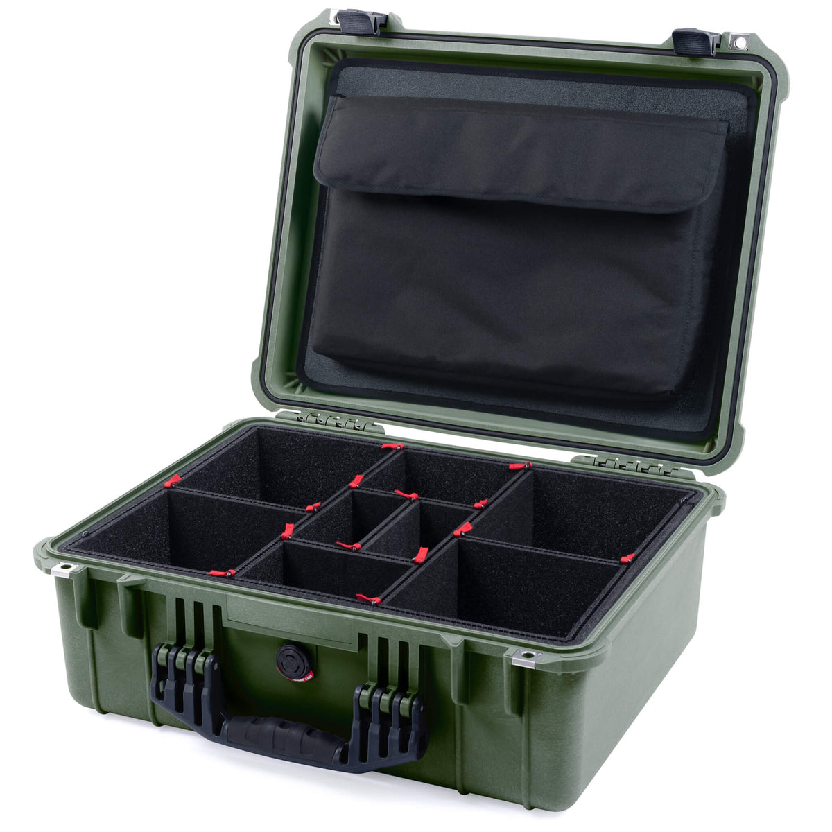 Pelican 1550 Case, OD Green with Black Handle &amp; Latches TrekPak Divider System with Computer Pouch ColorCase 015500-0220-130-110