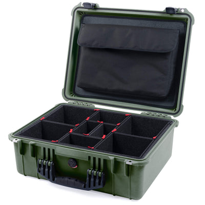 Pelican 1550 Case, OD Green with Black Handle & Latches TrekPak Divider System with Computer Pouch ColorCase 015500-0220-130-110