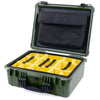 Pelican 1550 Case, OD Green with Black Handle & Latches Yellow Padded Microfiber Dividers with Computer Pouch ColorCase 015500-0210-130-110