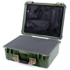 Pelican 1550 Case, OD Green with Desert Tan Handle & Latches Pick & Pluck Foam with Mesh Lid Organizer ColorCase 015500-0101-130-310