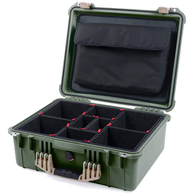 Pelican 1550 Case, OD Green with Desert Tan Handle & Latches TrekPak Divider System with Computer Pouch ColorCase 015500-0220-130-310