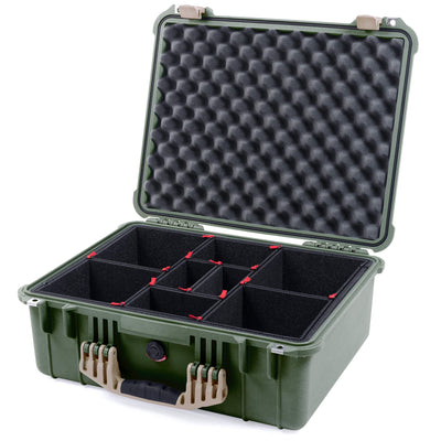 Pelican 1550 Case, OD Green with Desert Tan Handle & Latches TrekPak Divider System with Convolute Lid Foam ColorCase 015500-0020-130-310