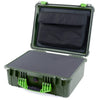 Pelican 1550 Case, OD Green with Lime Green Handle & Latches Pick & Pluck Foam with Computer Pouch ColorCase 015500-0201-130-300