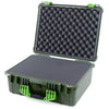 Pelican 1550 Case, OD Green with Lime Green Handle & Latches Pick & Pluck Foam with Convolute Lid Foam ColorCase 015500-0001-130-300