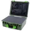 Pelican 1550 Case, OD Green with Lime Green Handle & Latches Pick & Pluck Foam with Mesh Lid Organizer ColorCase 015500-0101-130-300