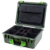 Pelican 1550 Case, OD Green with Lime Green Handle & Latches TrekPak Divider System with Computer Pouch ColorCase 015500-0220-130-300