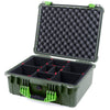 Pelican 1550 Case, OD Green with Lime Green Handle & Latches TrekPak Divider System with Convolute Lid Foam ColorCase 015500-0020-130-300