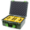 Pelican 1550 Case, OD Green with Lime Green Handle & Latches Yellow Padded Microfiber Dividers with Convolute Lid Foam ColorCase 015500-0010-130-300