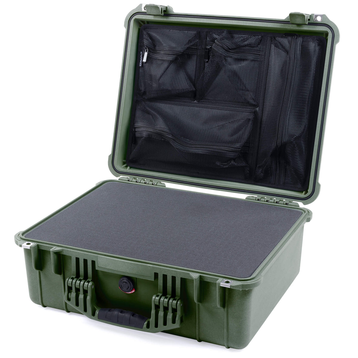 Pelican 1550 Case, OD Green Pick &amp; Pluck Foam with Mesh Lid Organizer ColorCase 015500-0101-130-130