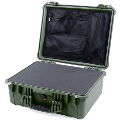 Pelican 1550 Case, OD Green Pick & Pluck Foam with Mesh Lid Organizer ColorCase 015500-0101-130-130