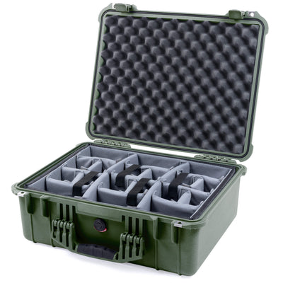 Pelican 1550 Case, OD Green Gray Padded Microfiber Dividers with Convolute Lid Foam ColorCase 015500-0070-130-130