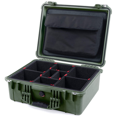 Pelican 1550 Case, OD Green TrekPak Divider System with Computer Pouch ColorCase 015500-0220-130-130