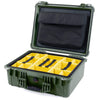 Pelican 1550 Case, OD Green Yellow Padded Microfiber Dividers with Computer Pouch ColorCase 015500-0210-130-130