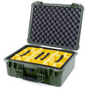 Pelican 1550 Case, OD Green Yellow Padded Microfiber Dividers with Convolute Lid Foam ColorCase 015500-0010-130-130