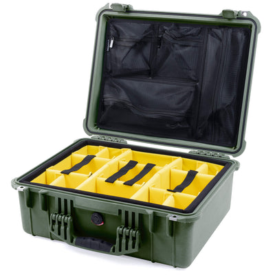 Pelican 1550 Case, OD Green Yellow Padded Microfiber Dividers with Mesh Lid Organizer ColorCase 015500-0110-130-130