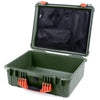 Pelican 1550 Case, OD Green with Orange Handle & Latches Mesh Lid Organizer Only ColorCase 015500-0100-130-150