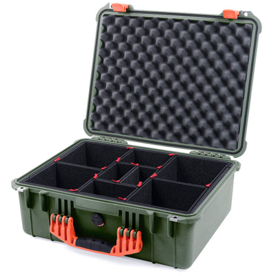 Pelican 1550 Case, OD Green with Orange Handle & Latches TrekPak Divider System with Convolute Lid Foam ColorCase 015500-0020-130-150