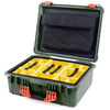 Pelican 1550 Case, OD Green with Orange Handle & Latches Yellow Padded Microfiber Dividers with Computer Pouch ColorCase 015500-0210-130-150