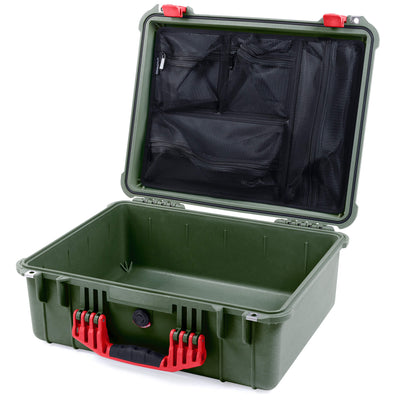 Pelican 1550 Case, OD Green with Red Handle & Latches Mesh Lid Organizer Only ColorCase 015500-0100-130-320