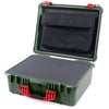 Pelican 1550 Case, OD Green with Red Handle & Latches Pick & Pluck Foam with Computer Pouch ColorCase 015500-0201-130-320