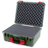 Pelican 1550 Case, OD Green with Red Handle & Latches Pick & Pluck Foam with Convolute Lid Foam ColorCase 015500-0001-130-320