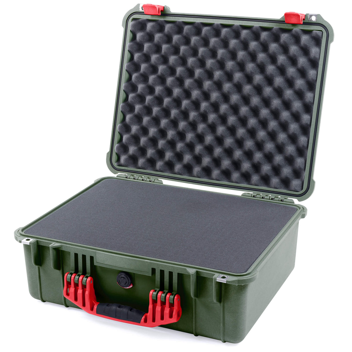 Pelican 1550 Case, OD Green with Red Handle &amp; Latches Pick &amp; Pluck Foam with Convolute Lid Foam ColorCase 015500-0001-130-320