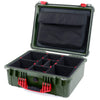 Pelican 1550 Case, OD Green with Red Handle & Latches TrekPak Divider System with Computer Pouch ColorCase 015500-0220-130-320
