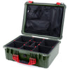 Pelican 1550 Case, OD Green with Red Handle & Latches TrekPak Divider System with Mesh Lid Organizer ColorCase 015500-0120-130-320