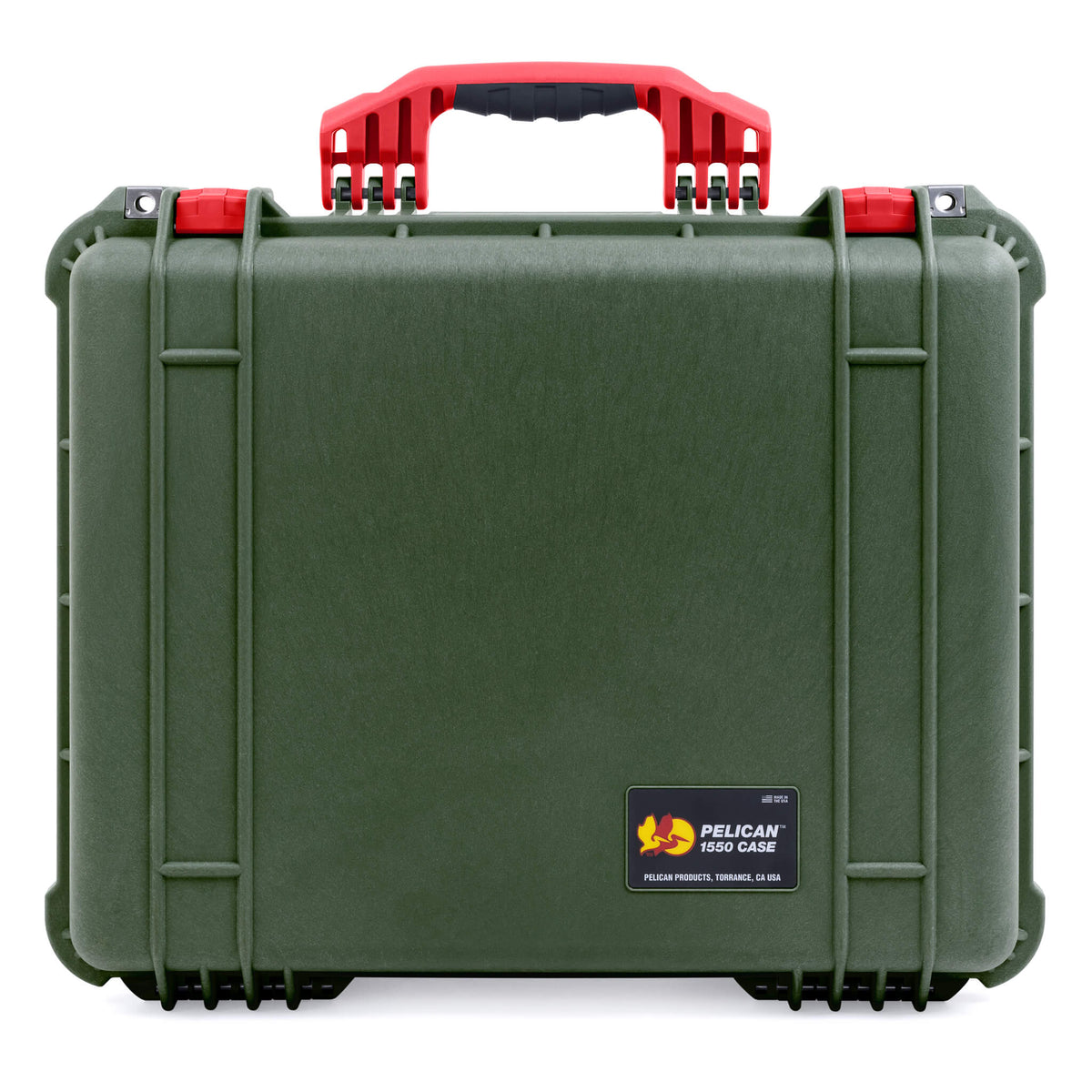 Pelican 1550 Case, OD Green with Red Handle &amp; Latches ColorCase 