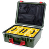 Pelican 1550 Case, OD Green with Red Handle & Latches Yellow Padded Microfiber Dividers with Mesh Lid Organizer ColorCase 015500-0110-130-320