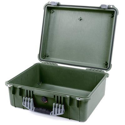 Pelican 1550 Case, OD Green with Silver Handle & Latches None (Case Only) ColorCase 015500-0000-130-180
