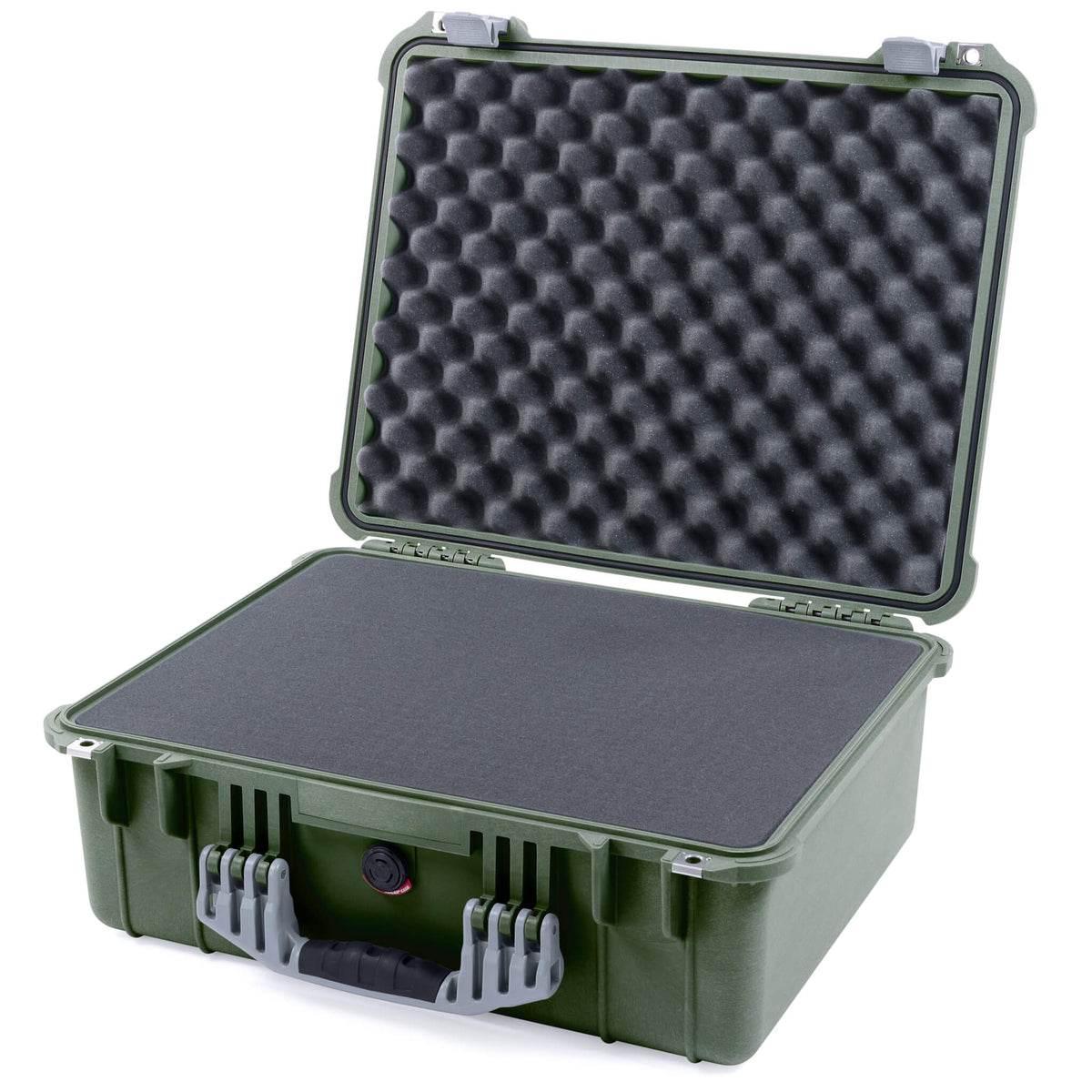 Pelican 1550 Case, OD Green with Silver Handle &amp; Latches Pick &amp; Pluck Foam with Convolute Lid Foam ColorCase 015500-0001-130-180