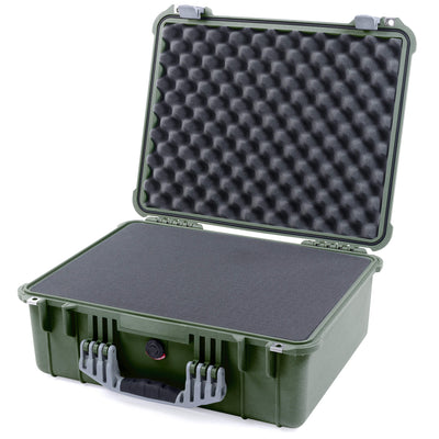 Pelican 1550 Case, OD Green with Silver Handle & Latches Pick & Pluck Foam with Convolute Lid Foam ColorCase 015500-0001-130-180