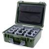 Pelican 1550 Case, OD Green with Silver Handle & Latches Gray Padded Microfiber Dividers with Computer Pouch ColorCase 015500-0270-130-180