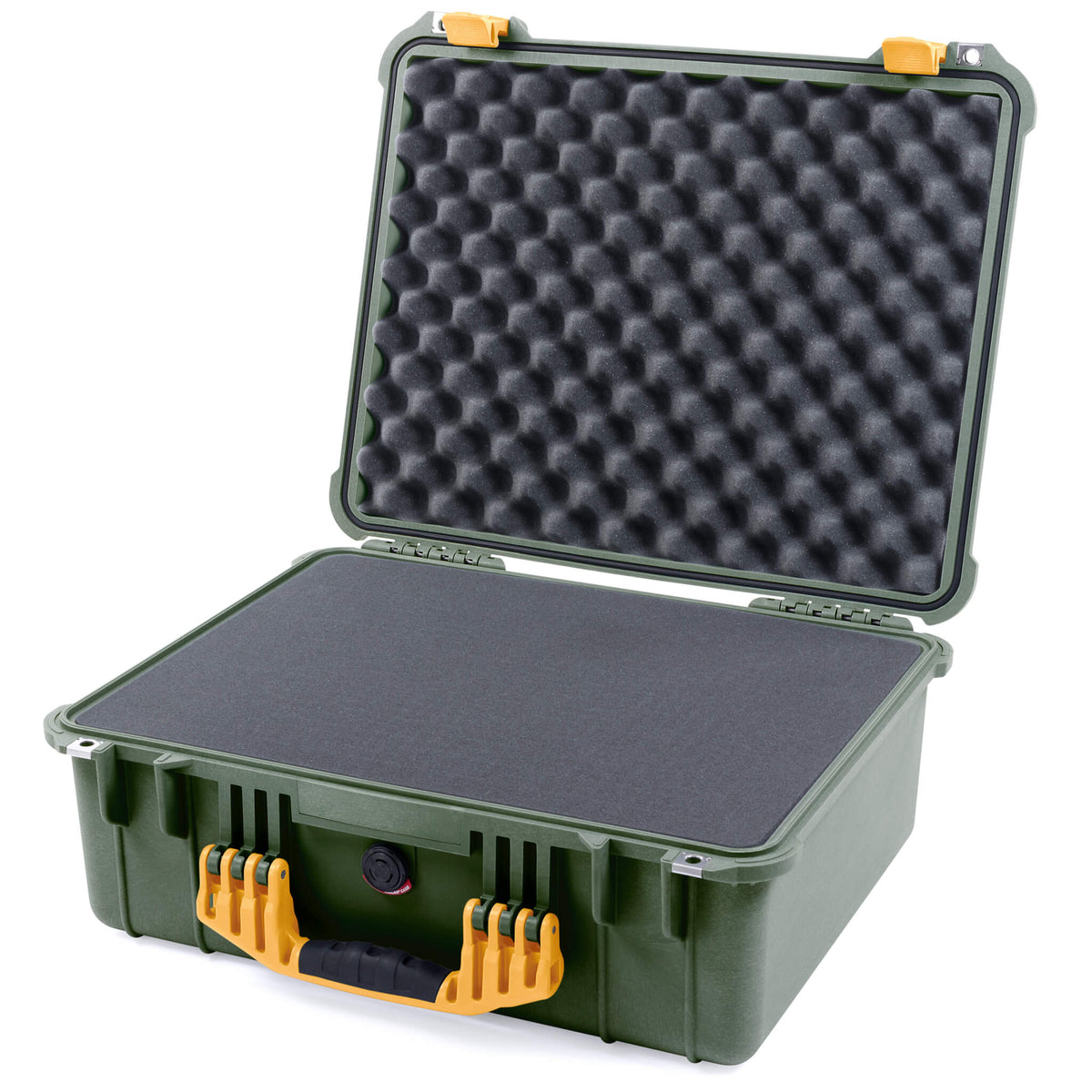 Pelican 1550 Case, OD Green with Yellow Handle &amp; Latches Pick &amp; Pluck Foam with Convolute Lid Foam ColorCase 015500-0001-130-240