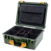 Pelican 1550 Case, OD Green with Yellow Handle & Latches TrekPak Divider System with Computer Pouch ColorCase 015500-0220-130-240