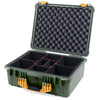 Pelican 1550 Case, OD Green with Yellow Handle & Latches TrekPak Divider System with Convolute Lid Foam ColorCase 015500-0020-130-240