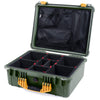 Pelican 1550 Case, OD Green with Yellow Handle & Latches TrekPak Divider System with Mesh Lid Organizer ColorCase 015500-0120-130-240