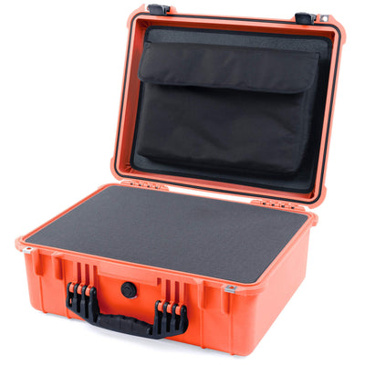 Pelican 1550 Case, Orange with Black Handle & Latches Pick & Pluck Foam with Computer Pouch ColorCase 015500-0201-150-110