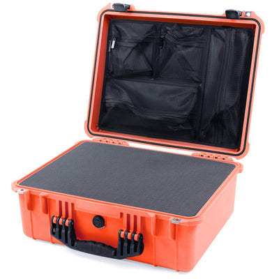 Pelican 1550 Case, Orange with Black Handle & Latches Pick & Pluck Foam with Mesh Lid Organizer ColorCase 015500-0101-150-110