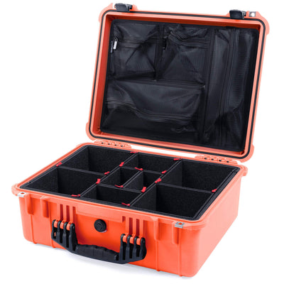 Pelican 1550 Case, Orange with Black Handle & Latches TrekPak Divider System with Mesh Lid Organizer ColorCase 015500-0120-150-110