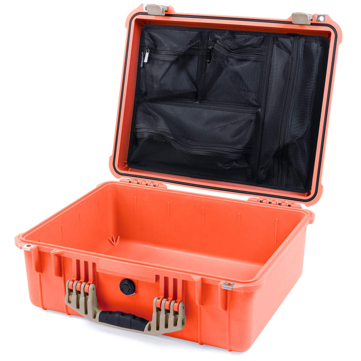 Pelican 1550 Case, Orange with Desert Tan Handle &amp; Latches Mesh Lid Organizer Only ColorCase 015500-0100-150-310