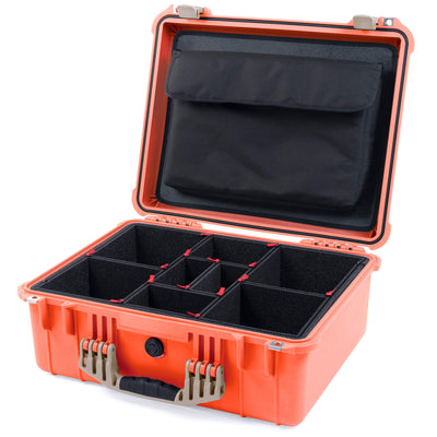 Pelican 1550 Case, Orange with Desert Tan Handle & Latches TrekPak Divider System with Computer Pouch ColorCase 015500-0220-150-310