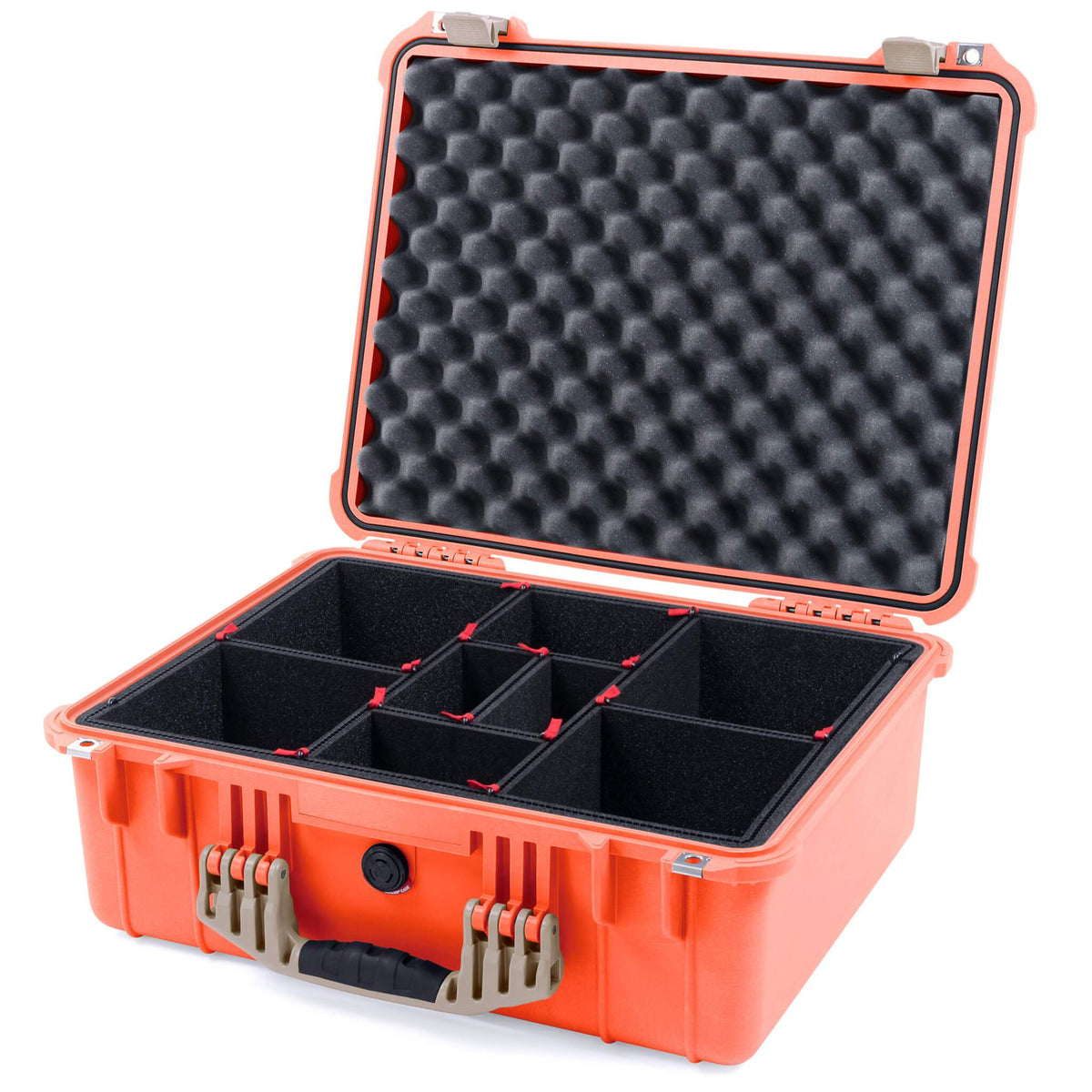 Pelican 1550 Case, Orange with Desert Tan Handle &amp; Latches TrekPak Divider System with Convolute Lid Foam ColorCase 015500-0020-150-310