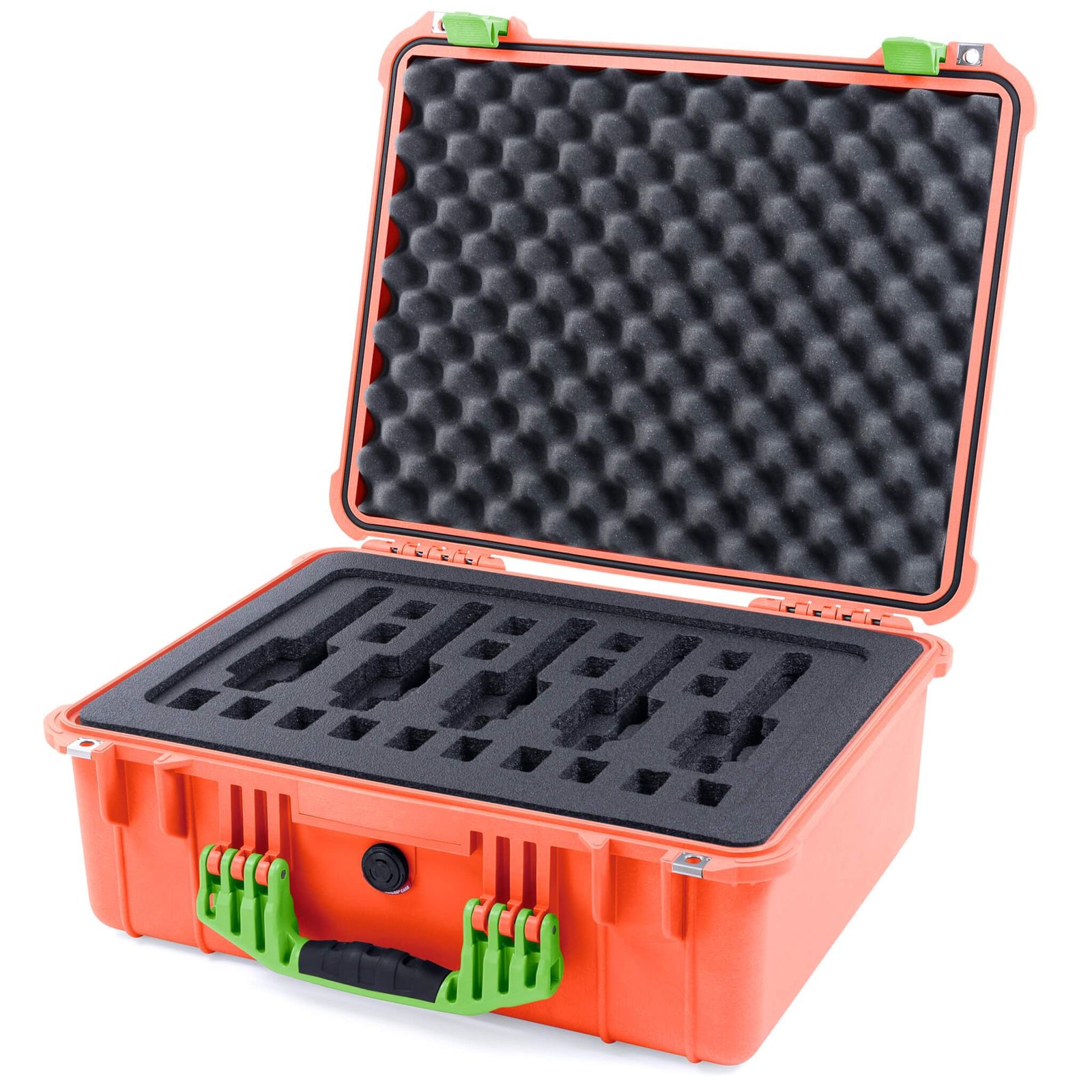 Pelican 1550 Case, Orange with Lime Green Handle & Latches ColorCase 