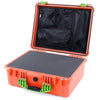 Pelican 1550 Case, Orange with Lime Green Handle & Latches Pick & Pluck Foam with Mesh Lid Organizer ColorCase 015500-0101-150-300