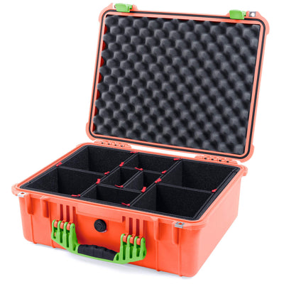Pelican 1550 Case, Orange with Lime Green Handle & Latches TrekPak Divider System with Convolute Lid Foam ColorCase 015500-0020-150-300