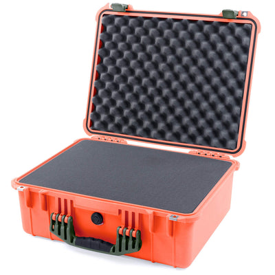 Pelican 1550 Case, Orange with OD Green Handle & Latches Pick & Pluck Foam with Convolute Lid Foam ColorCase 015500-0001-150-130