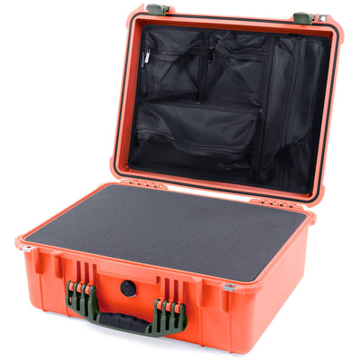 Pelican 1550 Case, Orange with OD Green Handle & Latches Pick & Pluck Foam with Mesh Lid Organizer ColorCase 015500-0101-150-130