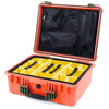 Pelican 1550 Case, Orange with OD Green Handle & Latches Yellow Padded Microfiber Dividers with Mesh Lid Organizer ColorCase 015500-0110-150-130